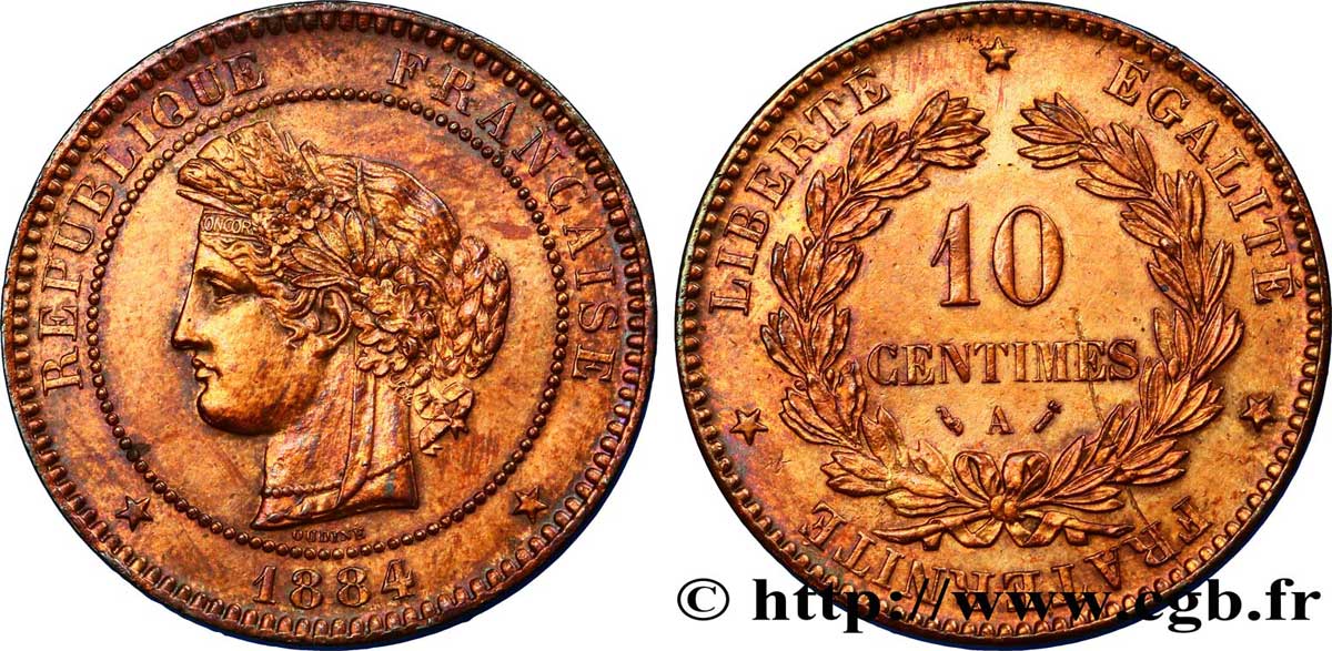 10 centimes Cérès 1884 Paris F.135/28 AU55 