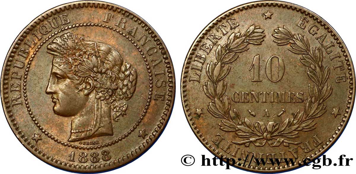 10 centimes Cérès, 1888/7 1888 Paris F.135/32 XF48