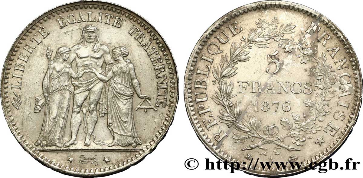 5 francs Hercule 1876 Paris F.334/17 TTB