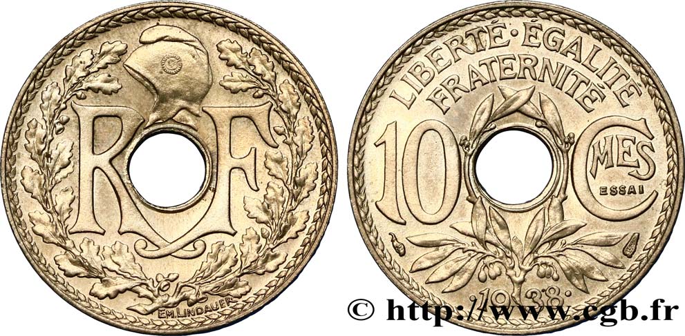 Essai de 10 centimes Lindauer, maillechort 1938 Paris F.139/1 SPL64 