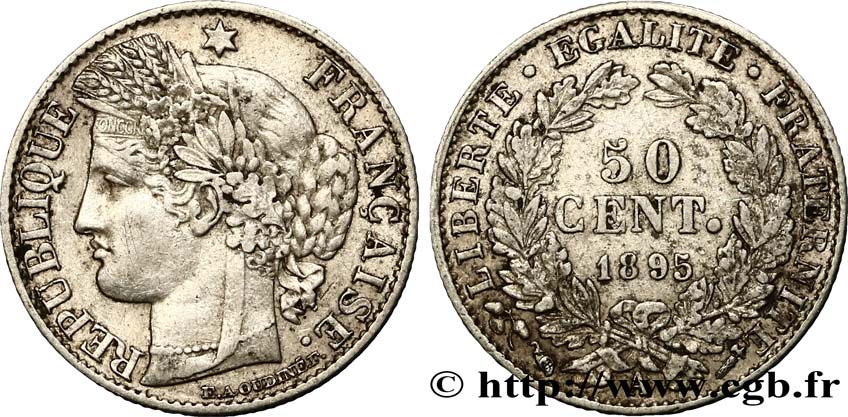 50 centimes Cérès, IIIe République 1895 Paris F.189/16 AU50