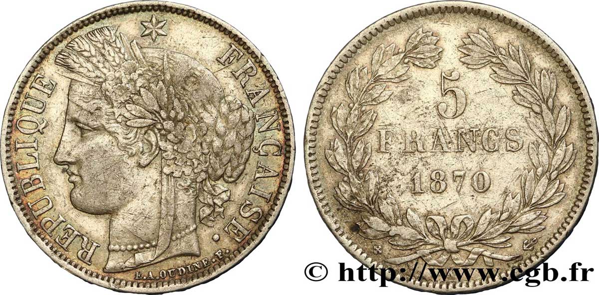 5 francs Cérès, sans légende 1870 Bordeaux F.332/2 XF40