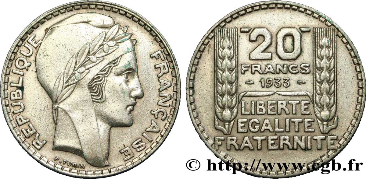 20 francs Turin, rameaux courts 1933 F.400/4 XF45