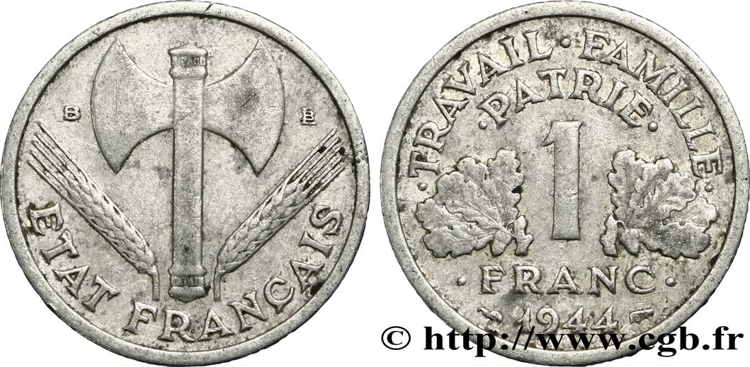 1 franc Francisque, légère 1944 Beaumont-Le-Roger F.223/6 TB20