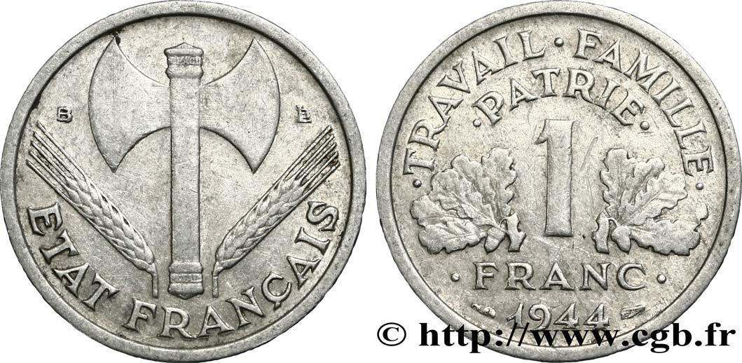 1 franc Francisque, légère 1944 Beaumont-Le-Roger F.223/6 TB20