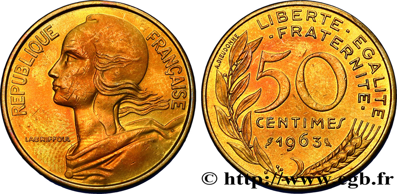 50 centimes Marianne, col à trois plis 1963 Paris F.197/4 XF45
