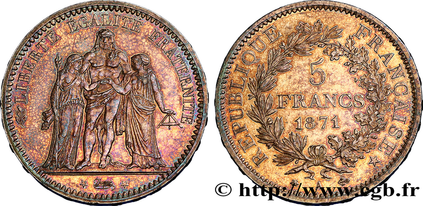 5 francs Hercule 1871 Paris F.334/2 MS60 