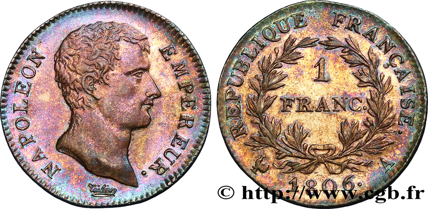 1 franc Napoléon Empereur, Calendrier grégorien 1806 Paris F.202/1 MS60 