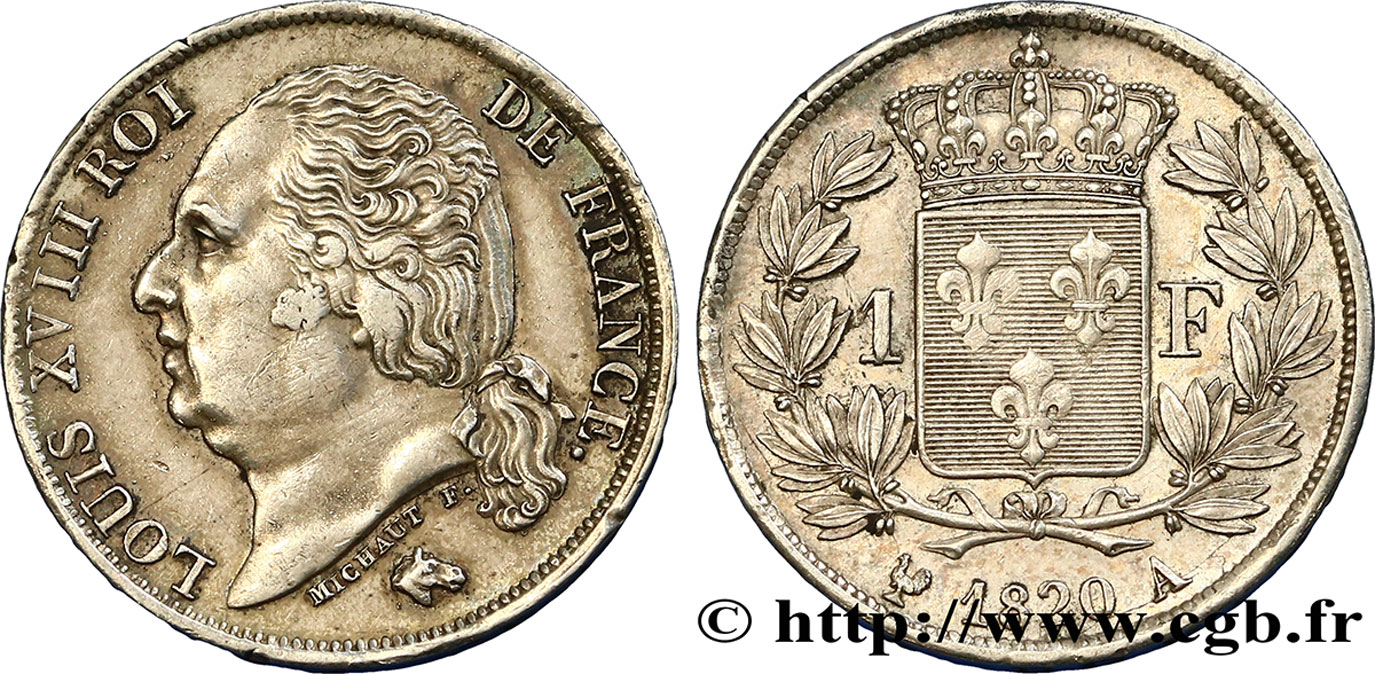 1 franc Louis XVIII 1820 Paris F.206/30 AU55 