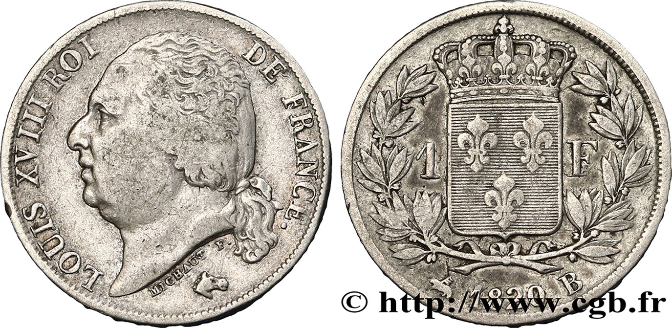 1 franc Louis XVIII 1820 Rouen F.206/31 S25 