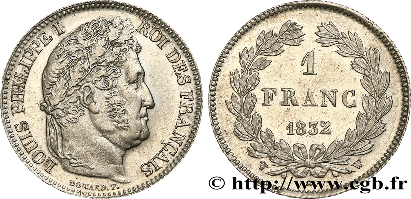 1 franc Louis-Philippe, couronne de chêne 1832 Lille F.210/13 MS60 