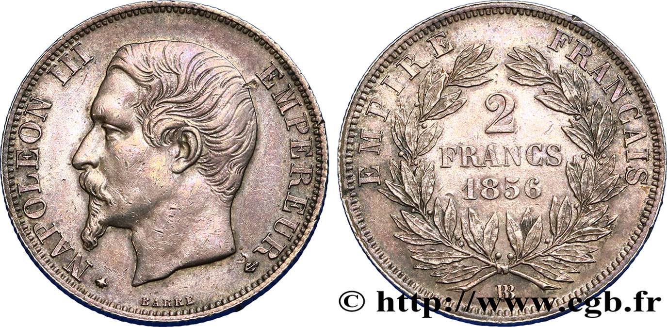 2 francs Napoléon III, tête nue, grand BB 1856 Strasbourg F.262/6 MBC52 