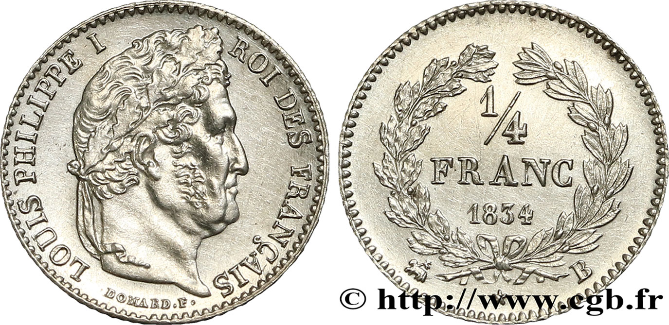 1/4 franc Louis-Philippe 1834 Rouen F.166/38 MS62 
