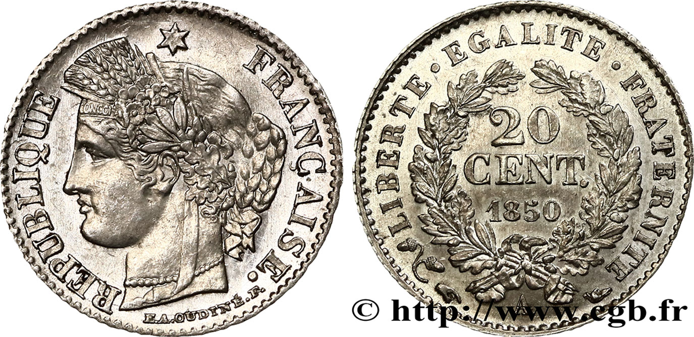 20 centimes Cérès, IIe République 1850 Paris F.146/2 AU55
