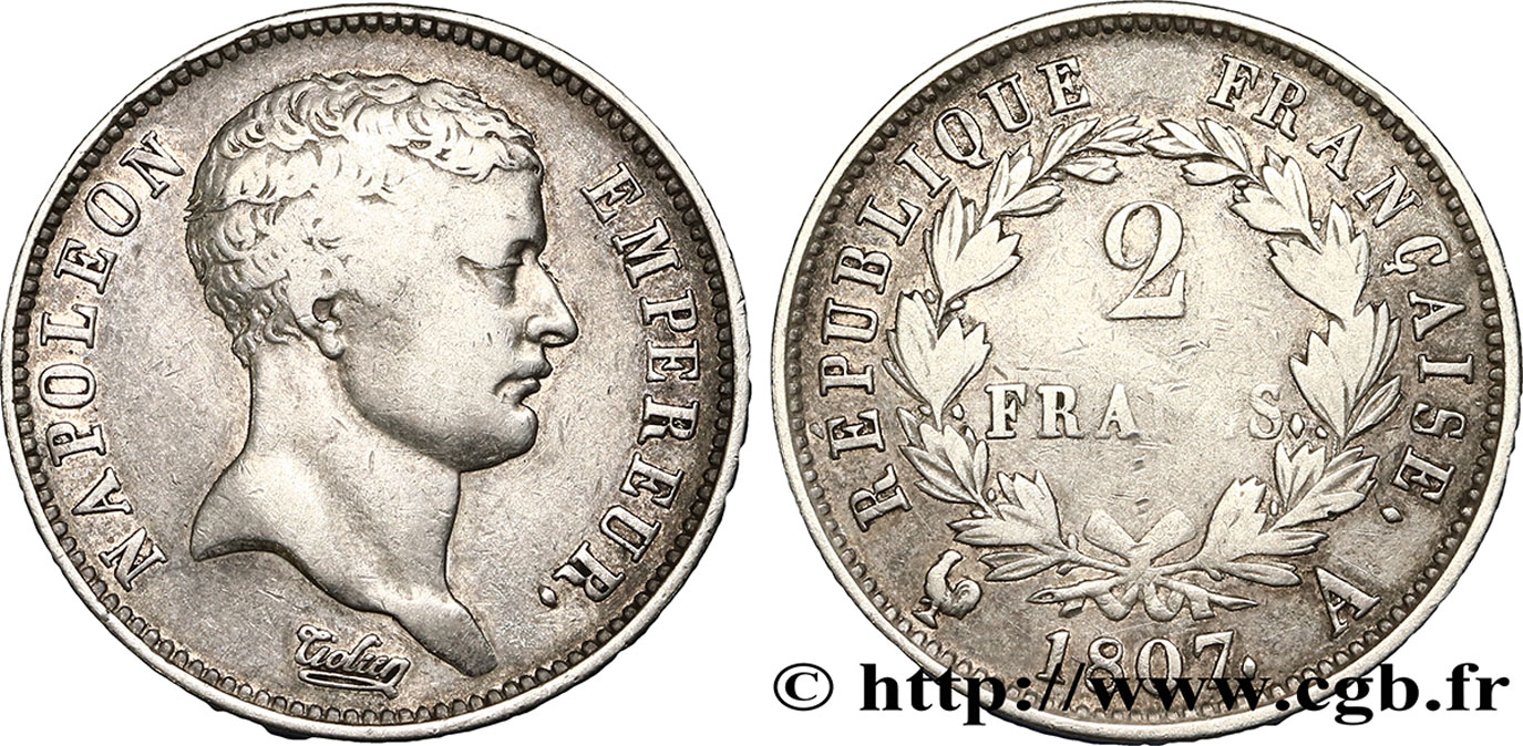 2 francs Napoléon Empereur, tête de nègre 1807 Paris F.253/1 S30 