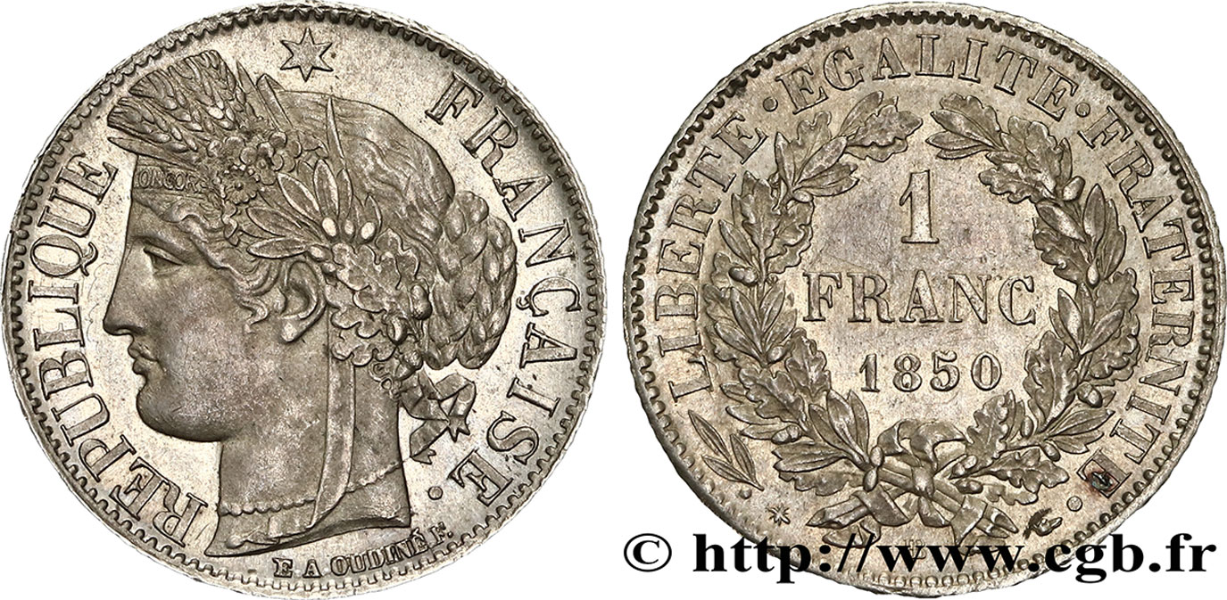 1 franc Cérès, IIe République 1850 Strasbourg F.211/6 VZ57 