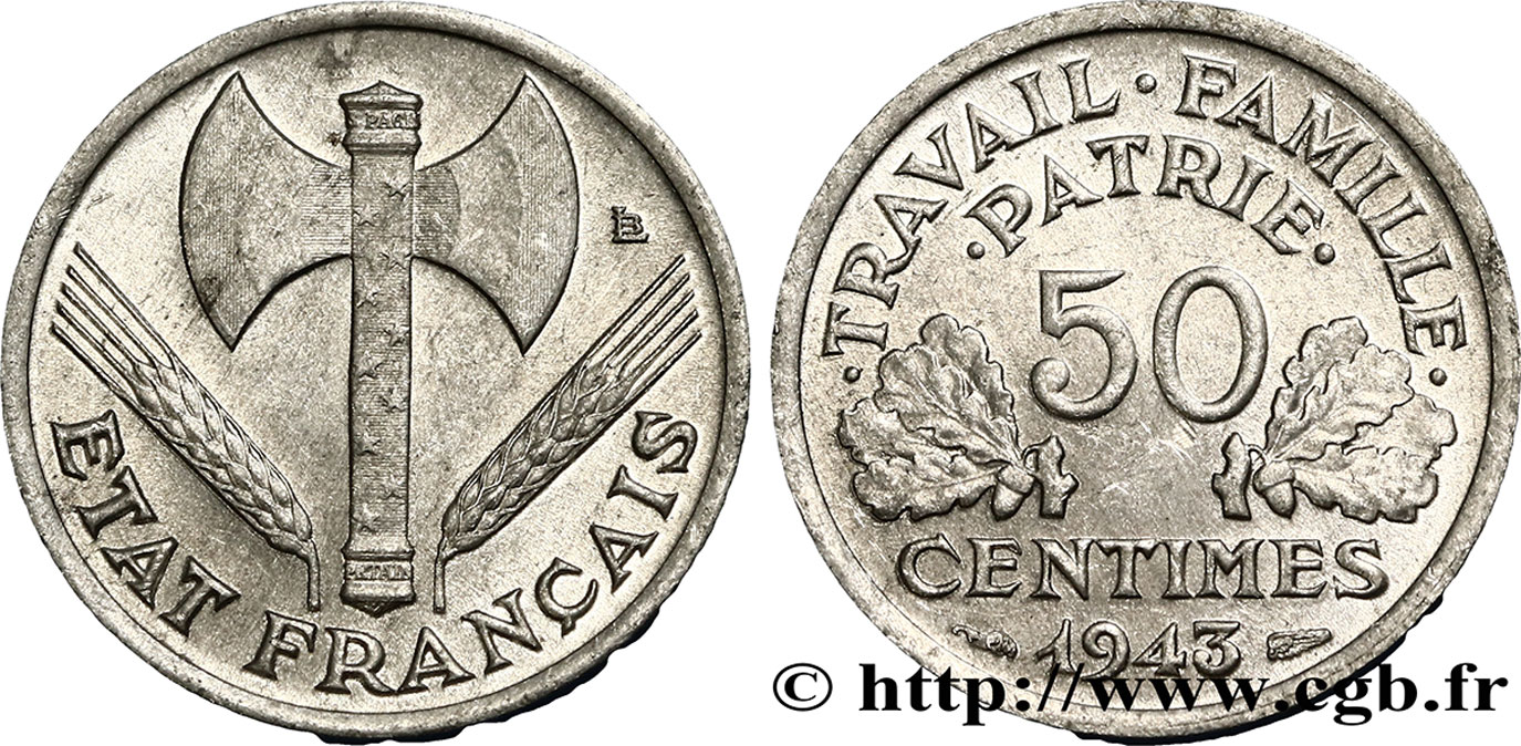 50 centimes Francisque, légère 1943 F.196/2 SUP55