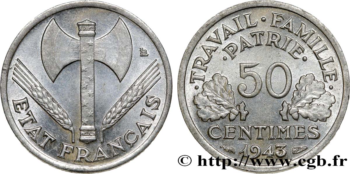 50 centimes Francisque, légère 1943 F.196/2 SUP60