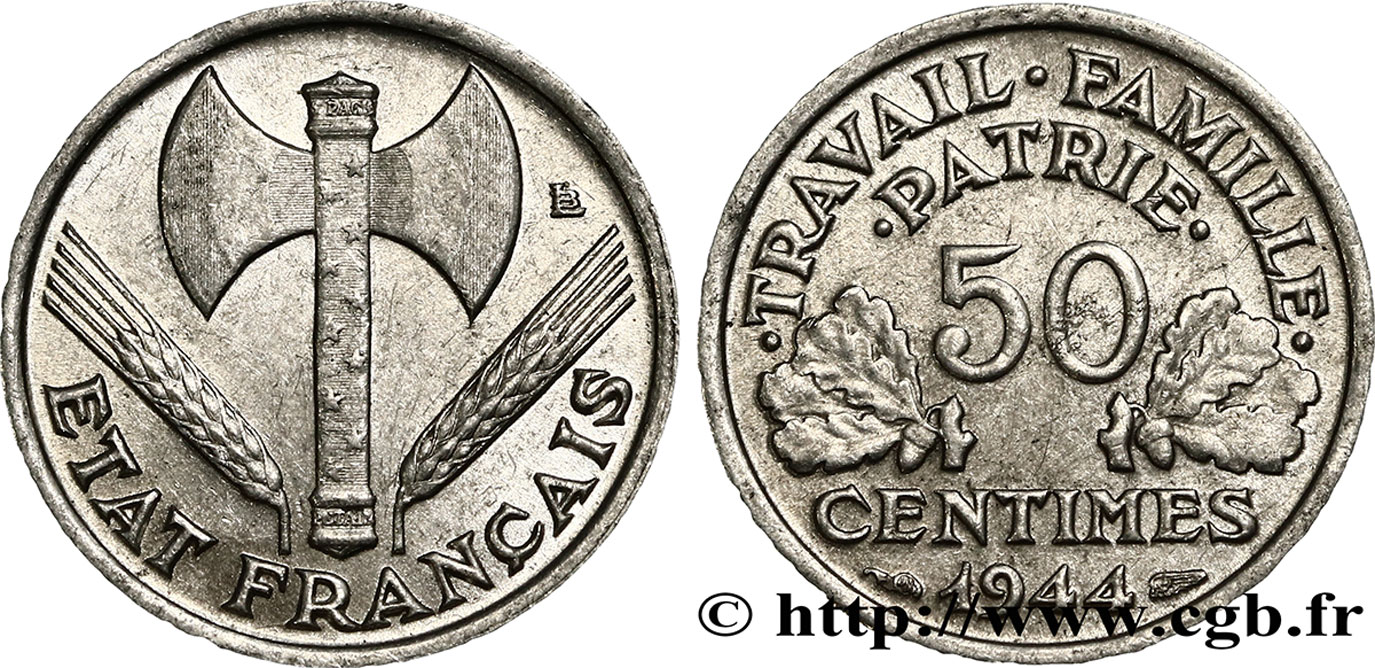 50 centimes Francisque, légère 1944 F.196/4 AU55