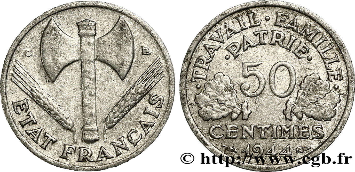 50 centimes Francisque, légère 1944 Castelsarrasin F.196/6 TTB40 
