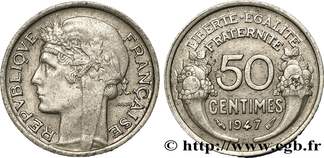 50 centimes Morlon, légère 1947 Beaumont-le-Roger F.194/11 XF40 