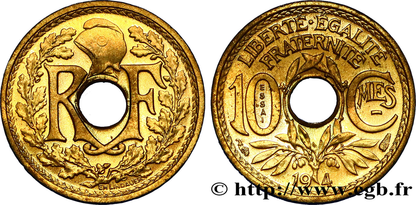 Essai de 10 centimes Lindauer, petit module, Bronze-Aluminium 194 - Paris GEM.45 1 MS64 