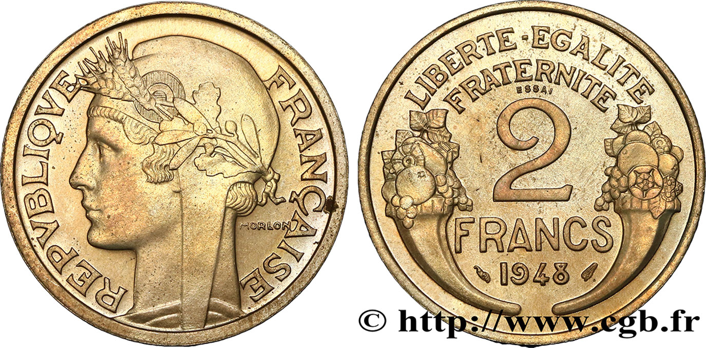 Essai de 2 francs Morlon, cupro-nickel, 9,5 g 1948 Paris GEM.118 2 MS63 