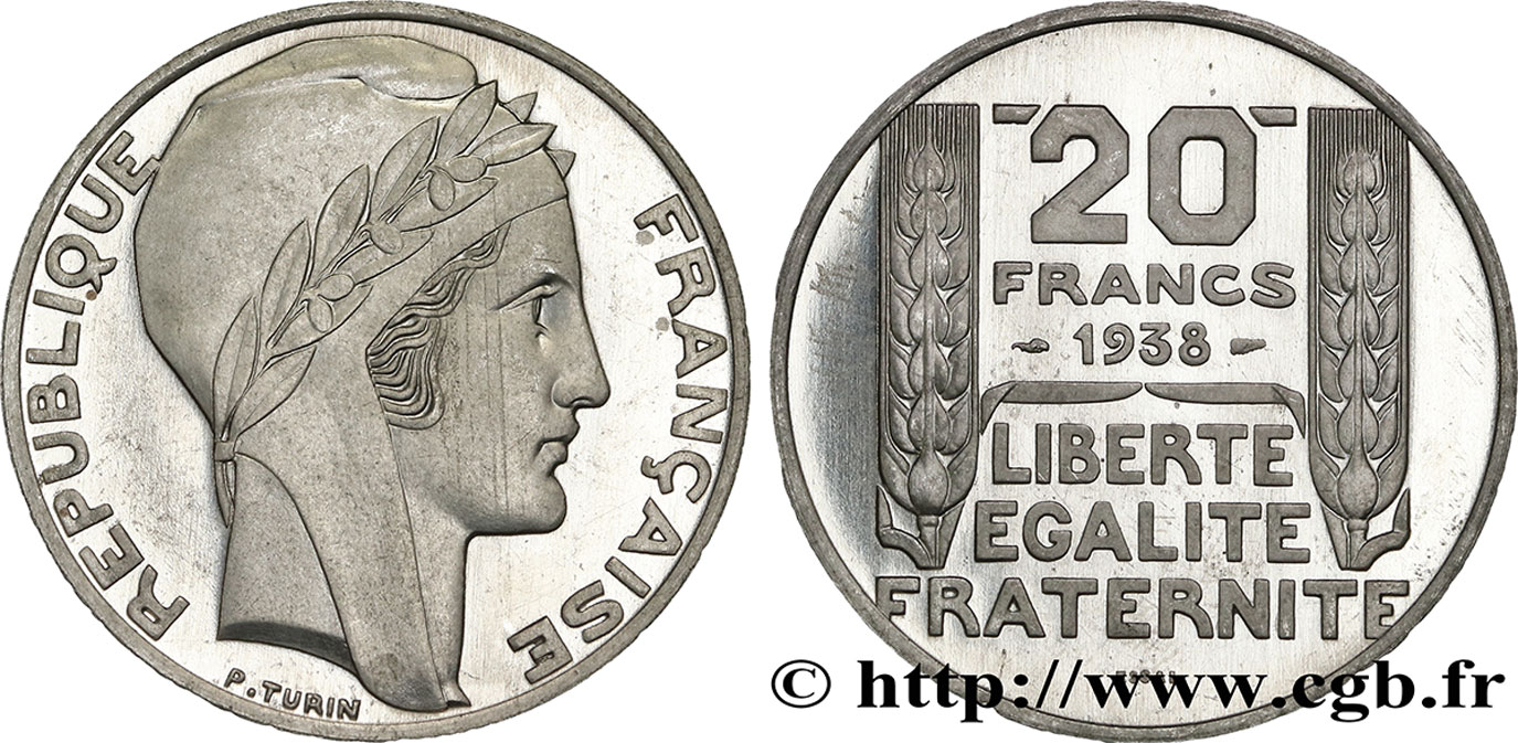 Préparation de la 20 francs Pétain, type Turin, essai en aluminium, tranche lisse, 5 g 1938 Paris GEM.200  7 fST64 
