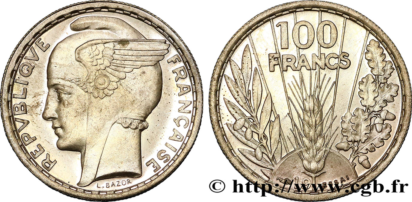 Concours de 100 Francs, essai de Bazor en cupro-nickel 19-- Paris GEM.290 1 SC64 