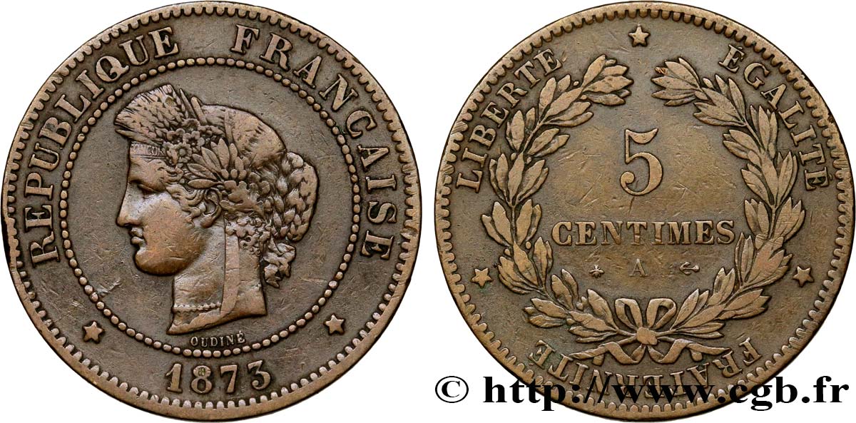 5 centimes Cérès 1873 Paris F.118/7 TB30 
