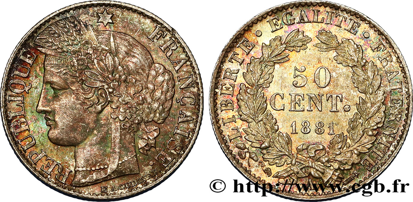 50 centimes Cérès, IIIe République 1881 Paris F.189/9 MS64 