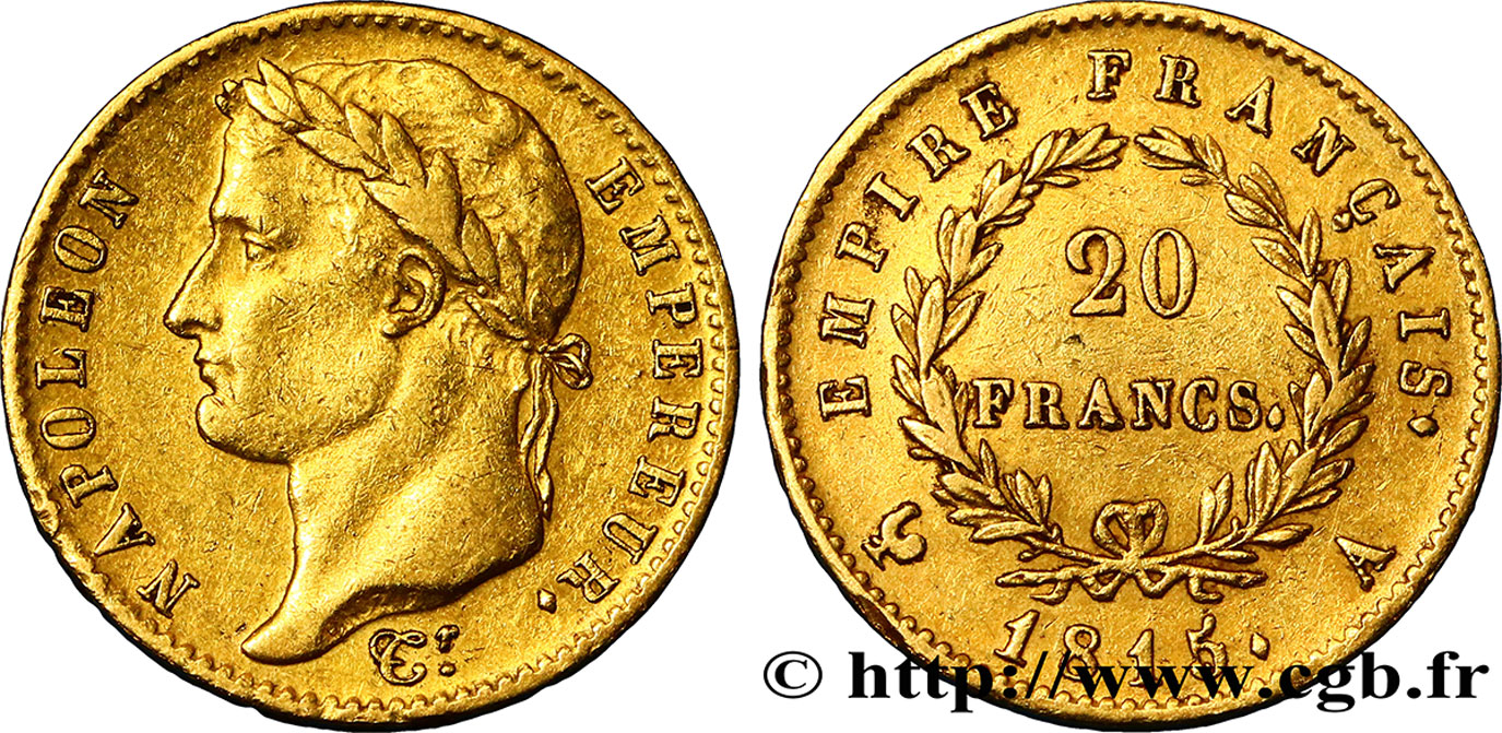 20 francs or Napoléon tête laurée, Cent-Jours 1815 Paris F.516A/1 BB45 