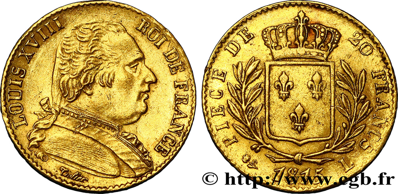 20 francs or Louis XVIII, buste habillé 1815 Bayonne F.517/14 BB50 