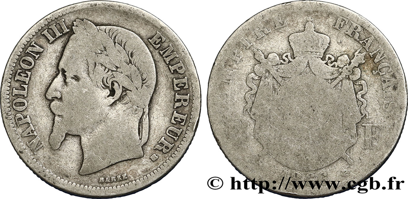 2 francs Napoléon III, tête laurée 1866 Strasbourg F.263/3 B6 