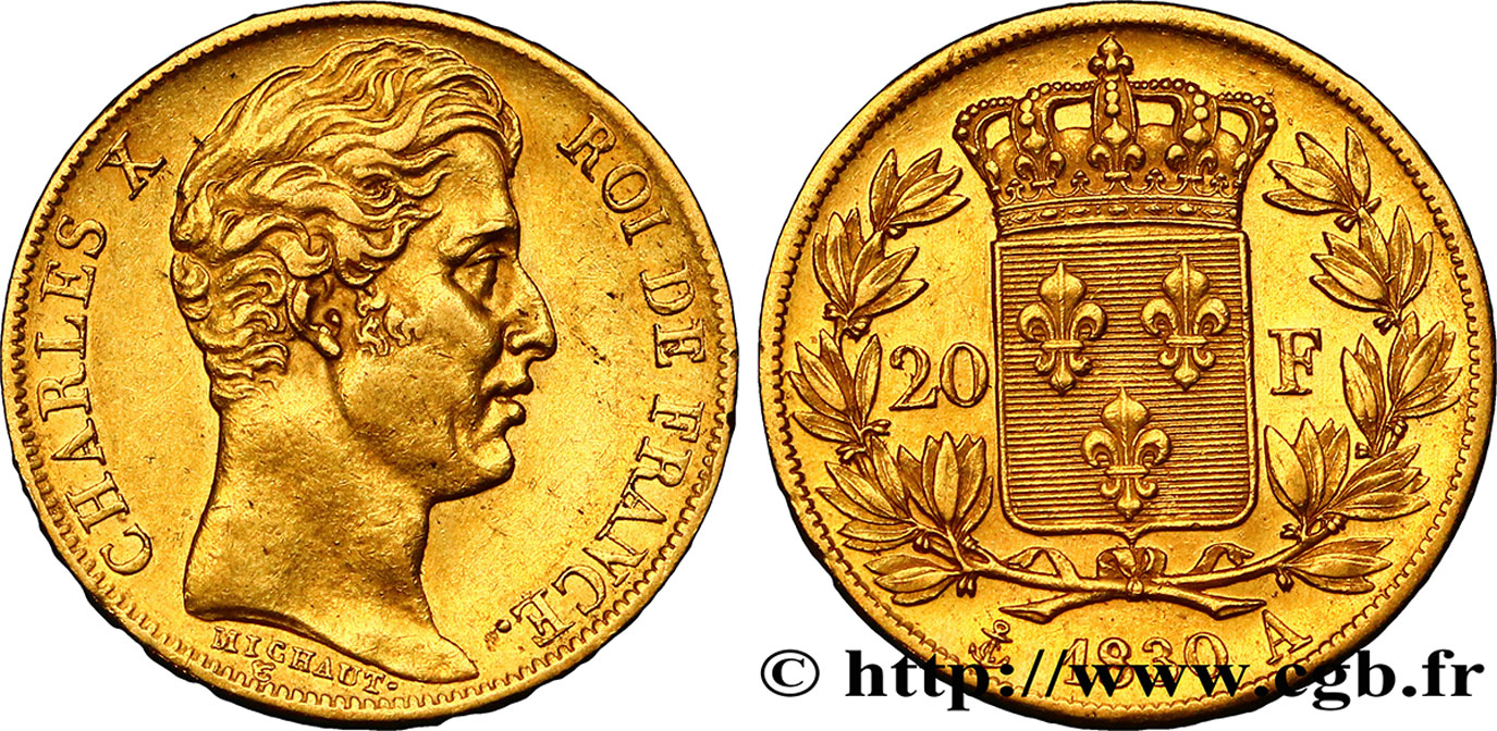 20 francs or Charles X 1830 Paris F.520/12 MBC52 