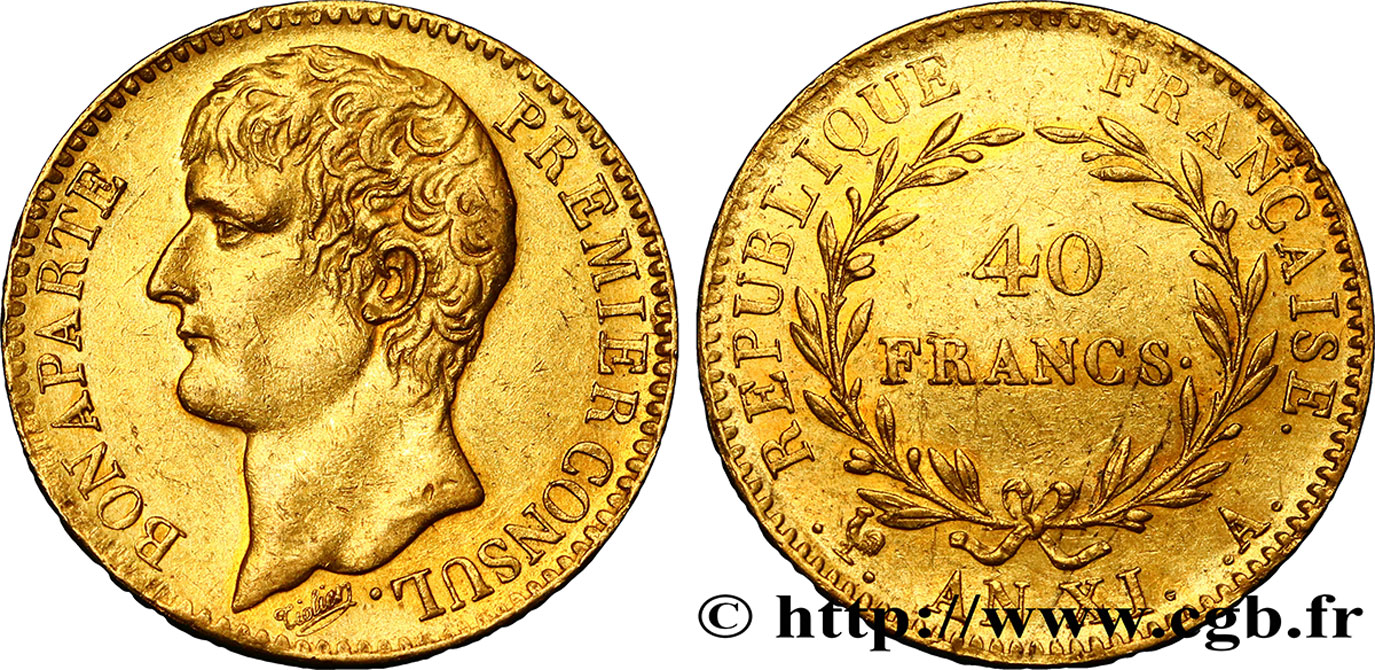 40 francs or Bonaparte Premier Consul 1803 Paris F.536/1 AU52 