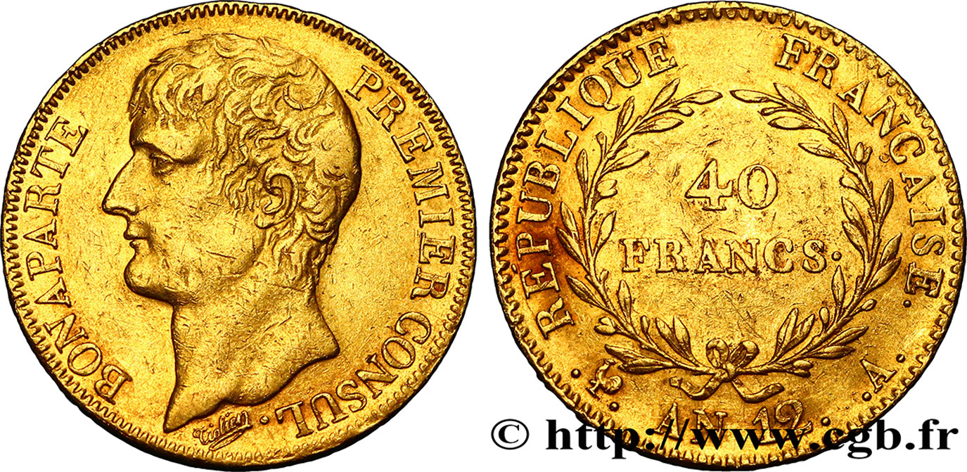 40 francs or Bonaparte Premier Consul 1804 Paris F.536/5 SS48 