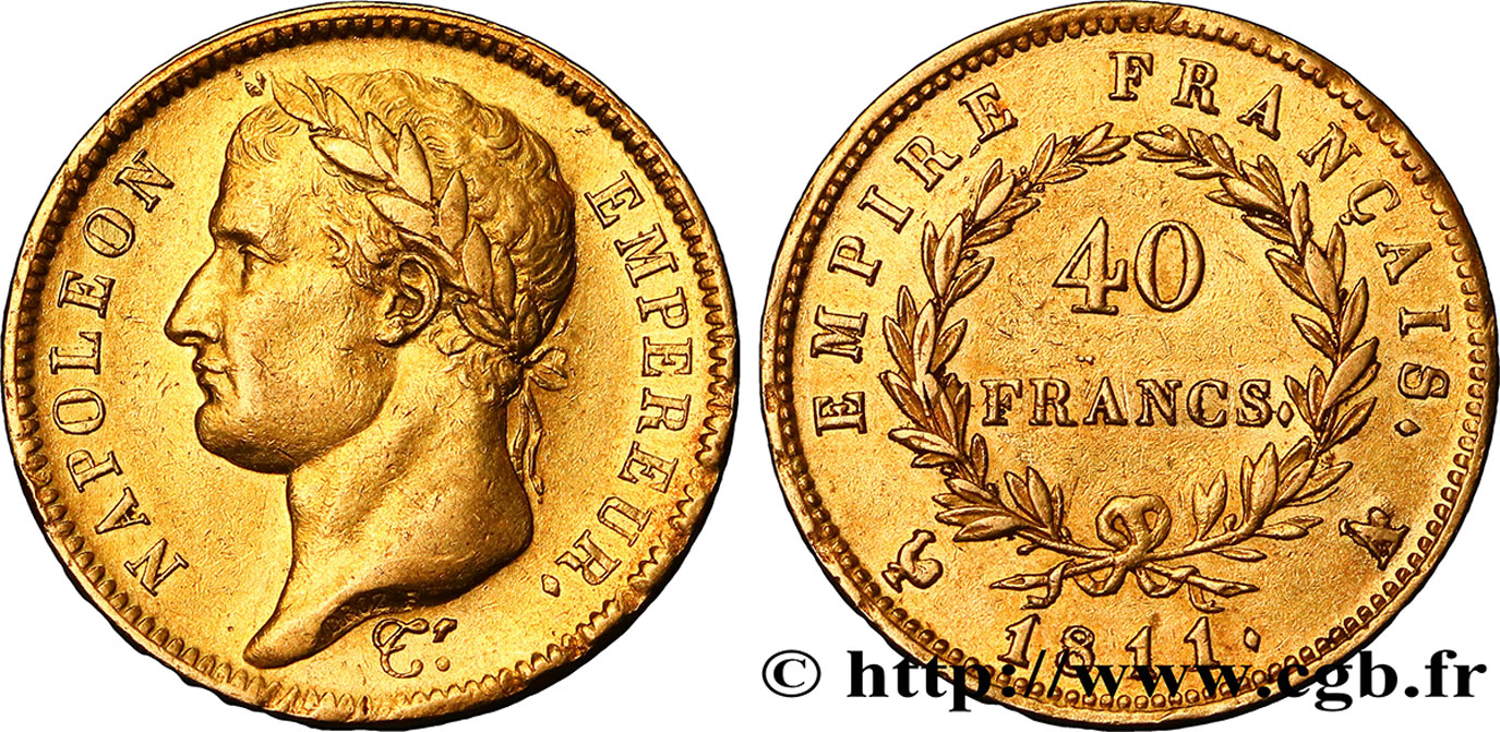 40 francs or Napoléon tête laurée, Empire français 1811 Paris F.541/7 AU50 
