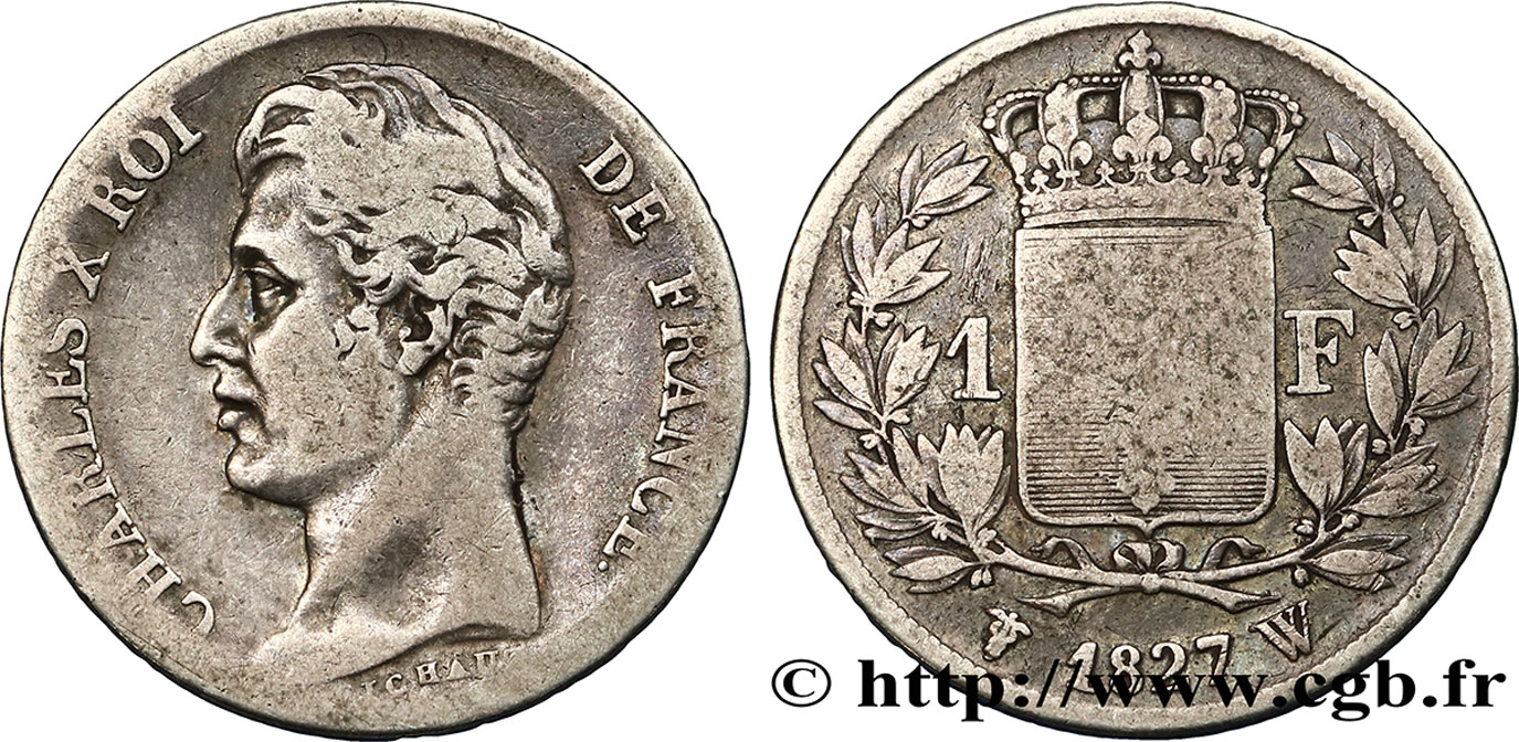 1 franc Charles X, matrice du revers à quatre feuilles 1827 Lille F.207A/3 B10 