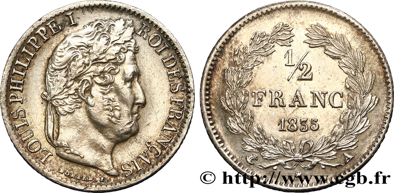 1/2 franc Louis-Philippe 1835 Paris F.182/54 AU58 