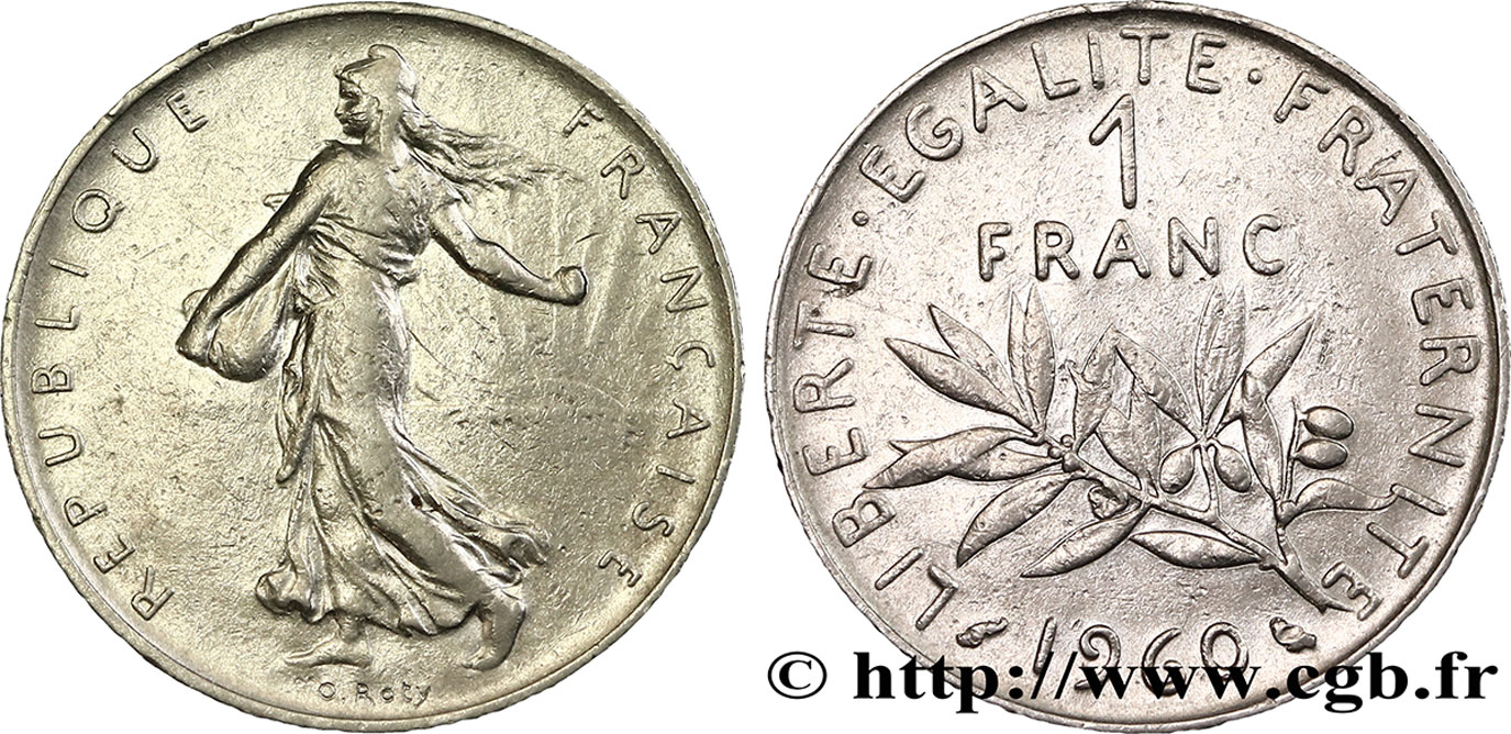 1 franc Semeuse, nickel, frappe médaille 1960 Paris F.226/4 var. TB35 