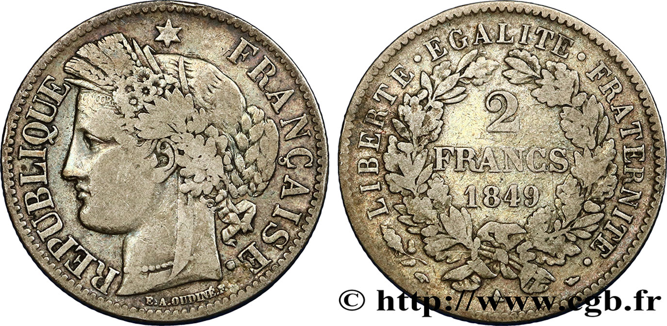 2 francs Cérès, IIe République 1849 Paris F.261/1 VF25 