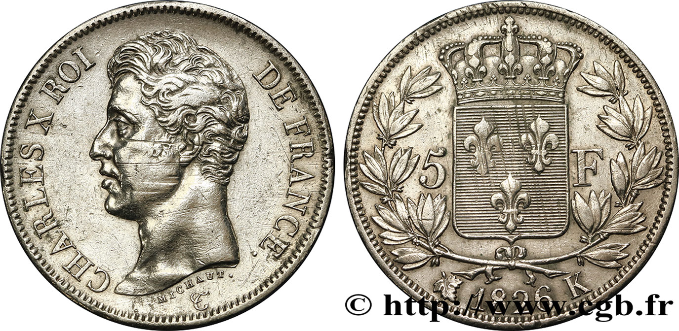 5 francs Charles X, 1er type 1826 Bordeaux F.310/21 MBC45 