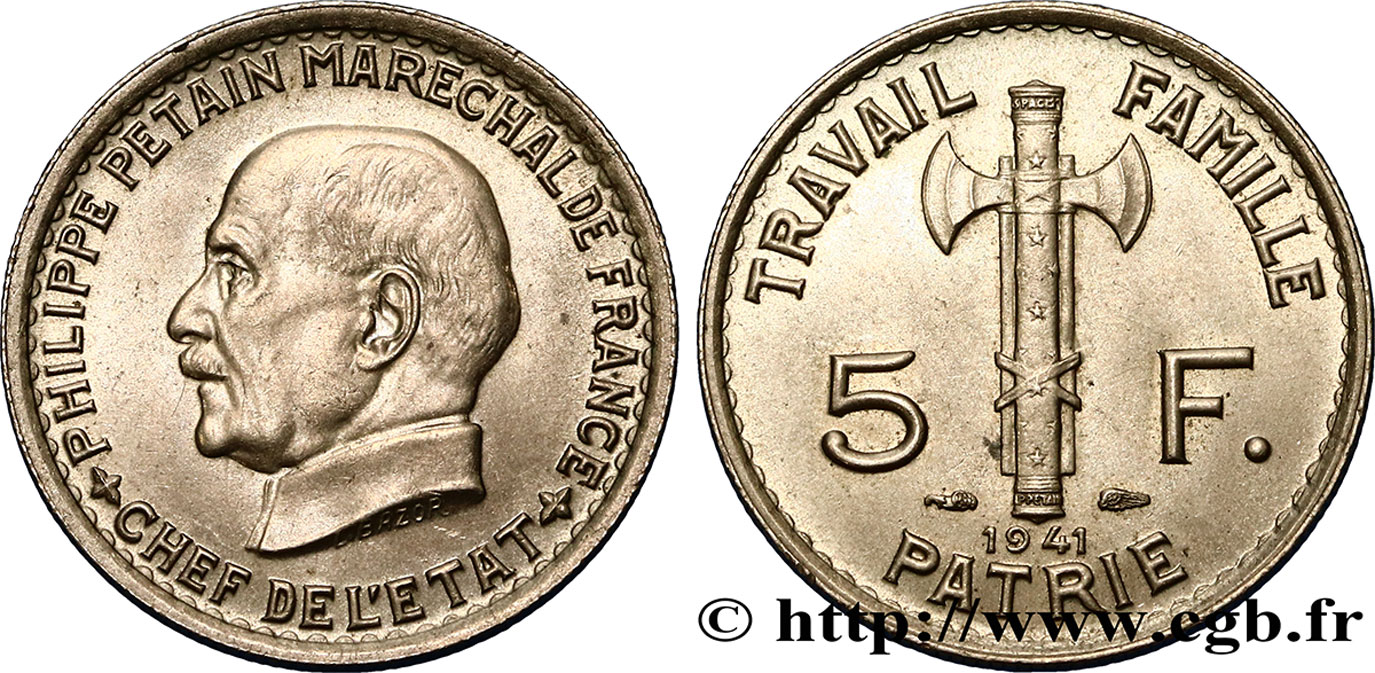5 francs Pétain 1941  F.338/2 SUP60 