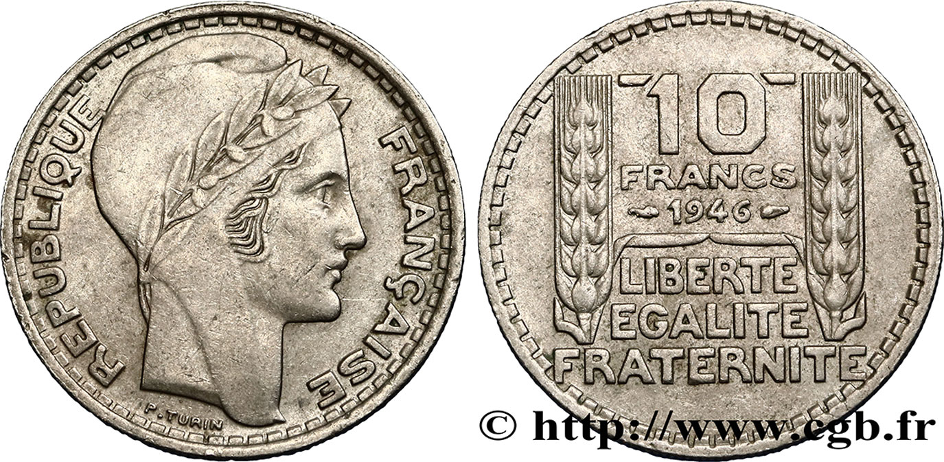 10 francs Turin, grosse tête, rameaux longs 1946 Paris F.361/3 XF45 