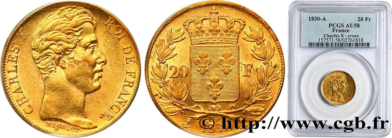20 francs or Charles X 1830 Paris F.520/12 AU58 PCGS