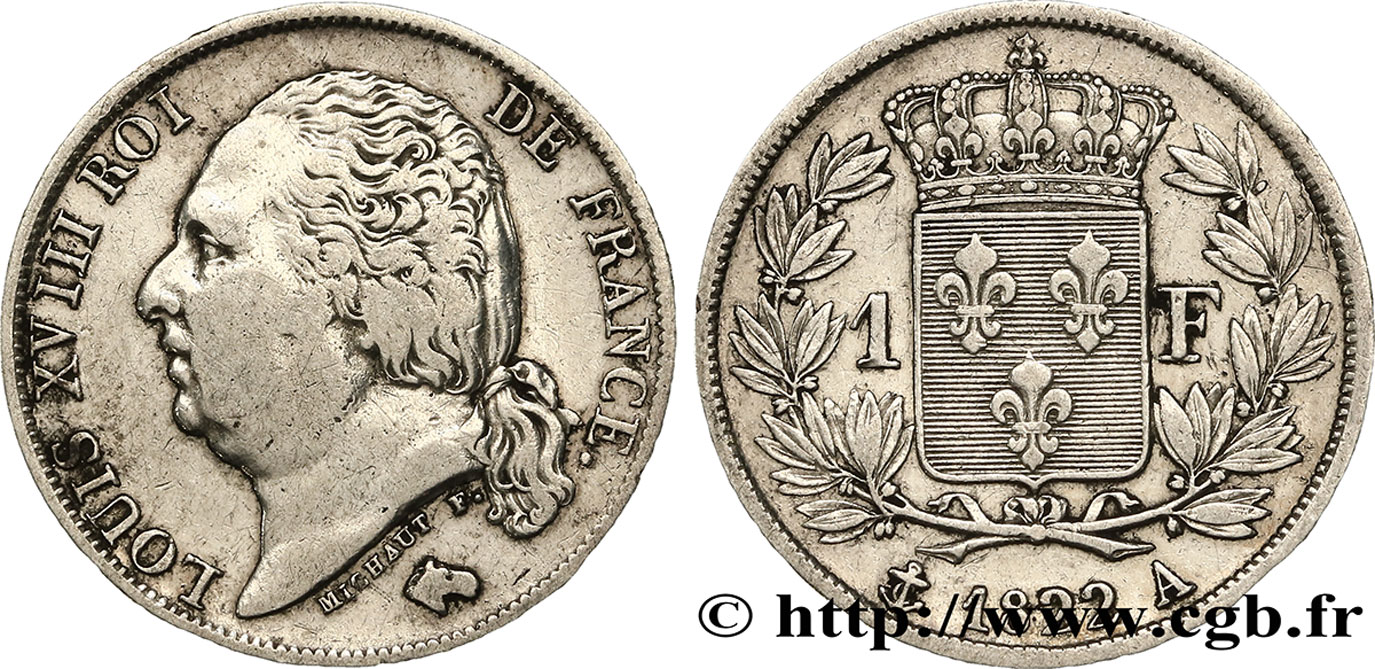 1 franc Louis XVIII 1822 Paris F.206/40 TB35