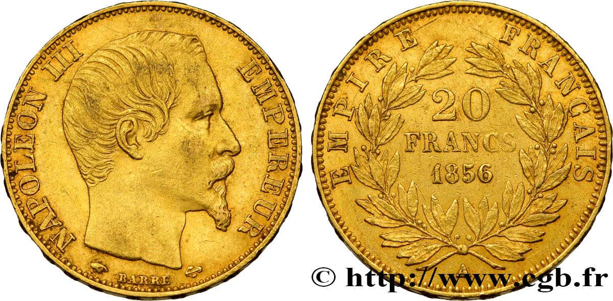 20 francs or Napoléon III, tête nue 1856 Paris F.531/9 XF42 