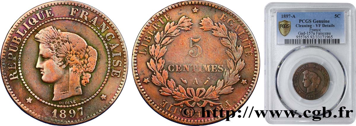 5 centimes Cérès, différent faisceau 1897 Paris F.118/40 VF PCGS