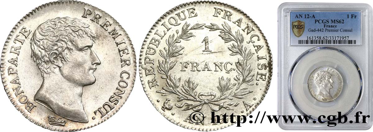 1 franc Bonaparte Premier Consul 1804 Paris F.200/8 SPL62 PCGS